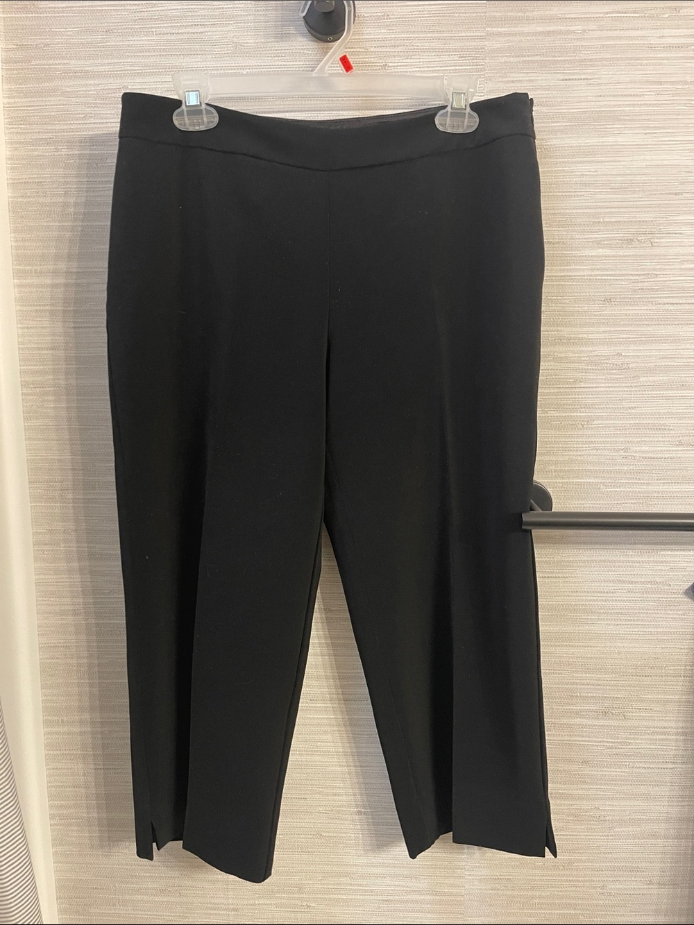 White House Black Market Black Straight-Leg Pull-On Pants with Ankle Slits